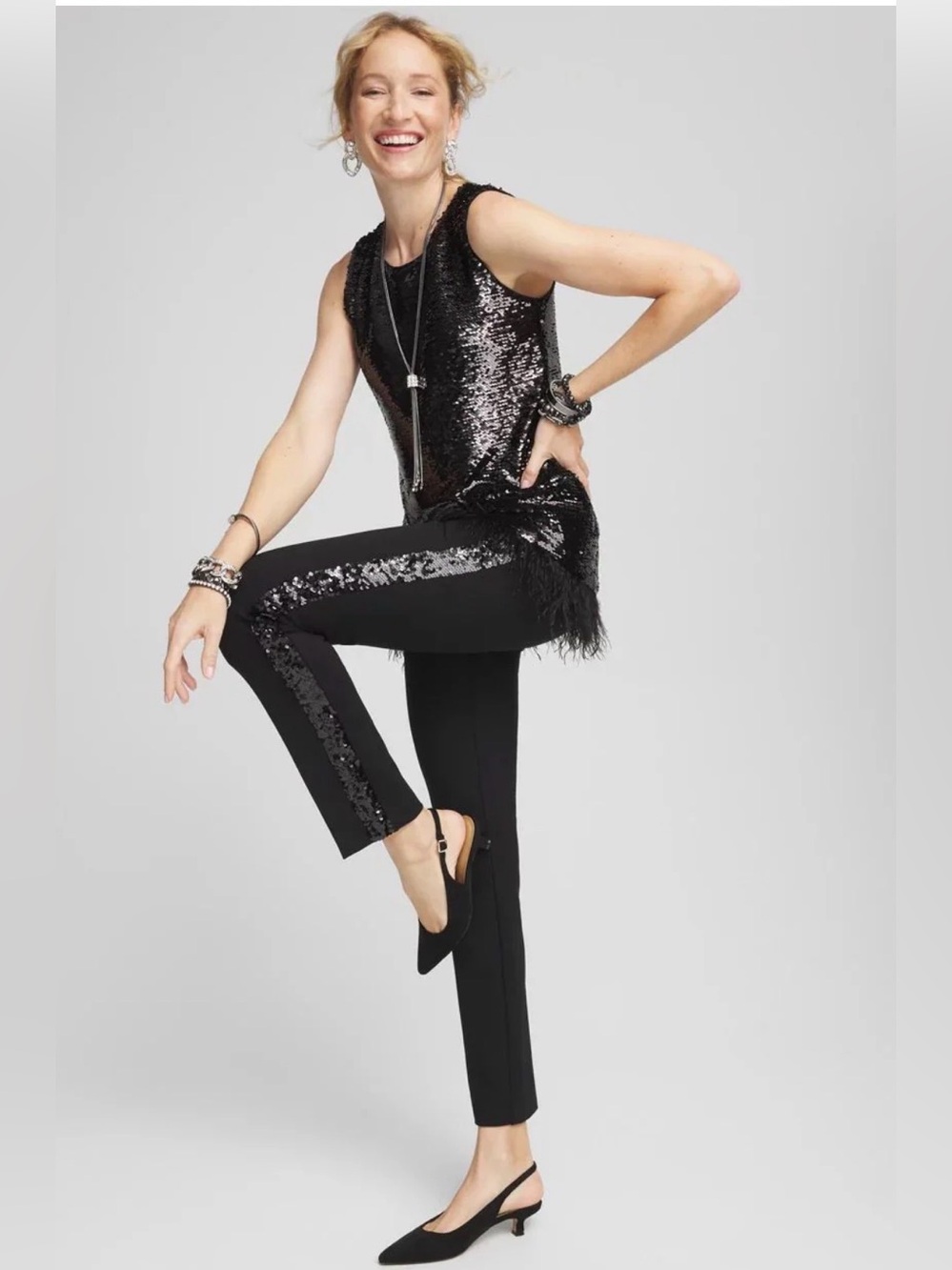 Chicos Juliet Side Sequin Ankle Pants - Size 0.5 - Medium 6 - Brand New!